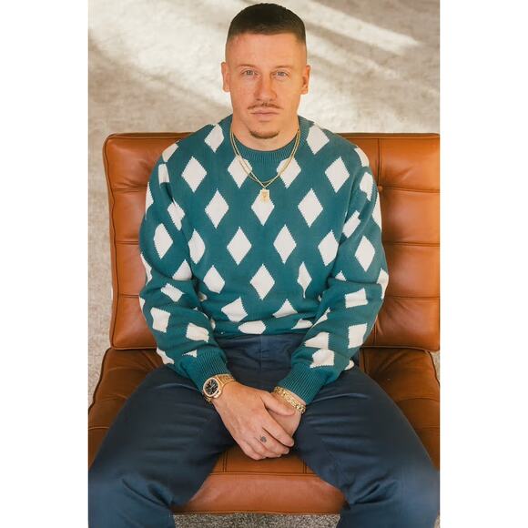 NEW Bogey Boys Sz LARGE Green White Diamond Knit Crewneck Golf Pullover Sweater - Picture 1 of 7